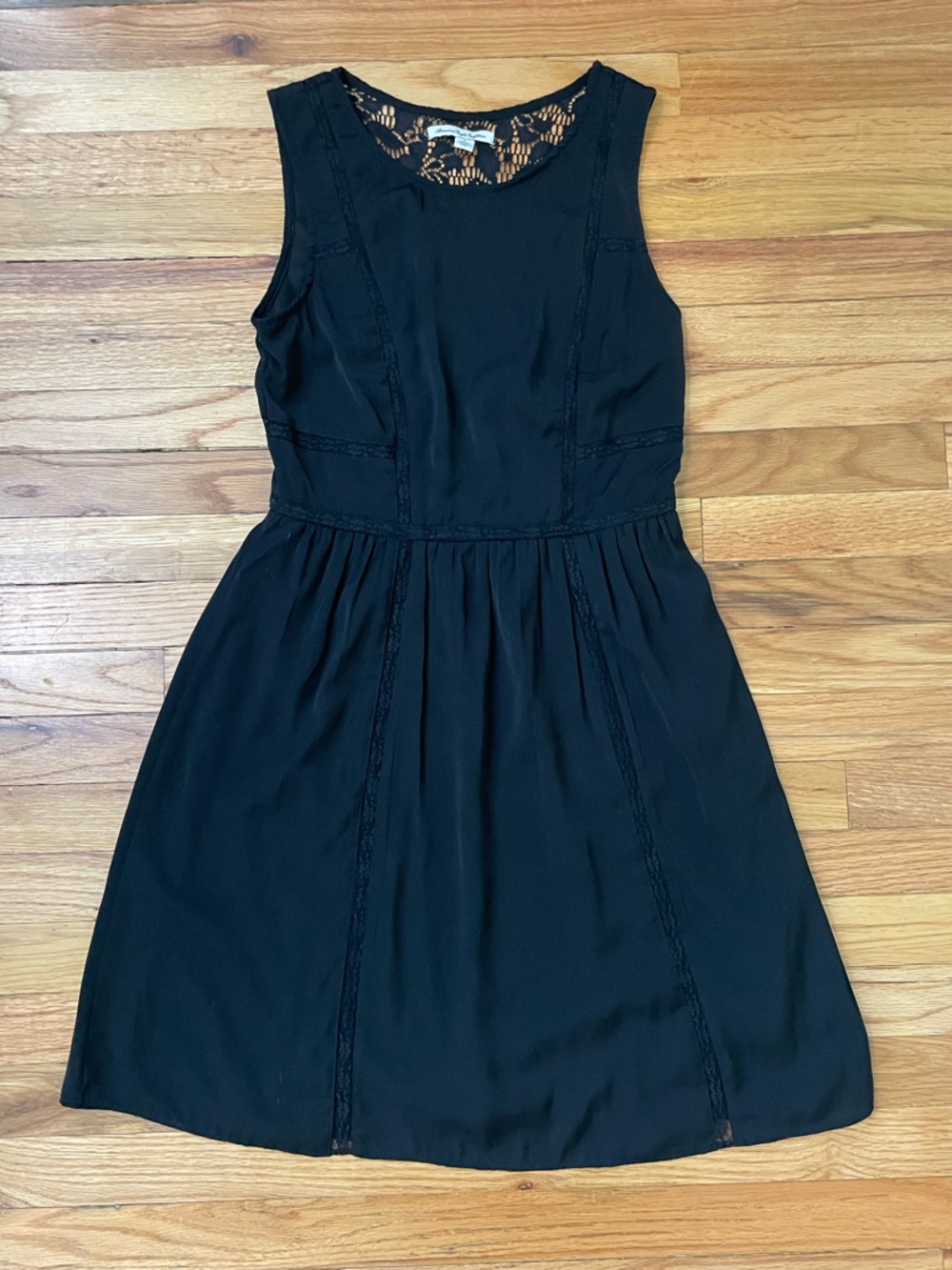 American Eagle Black Sleeveless Mini Dress with Lace Details